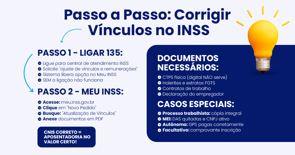 como corrigir vinculos no inss