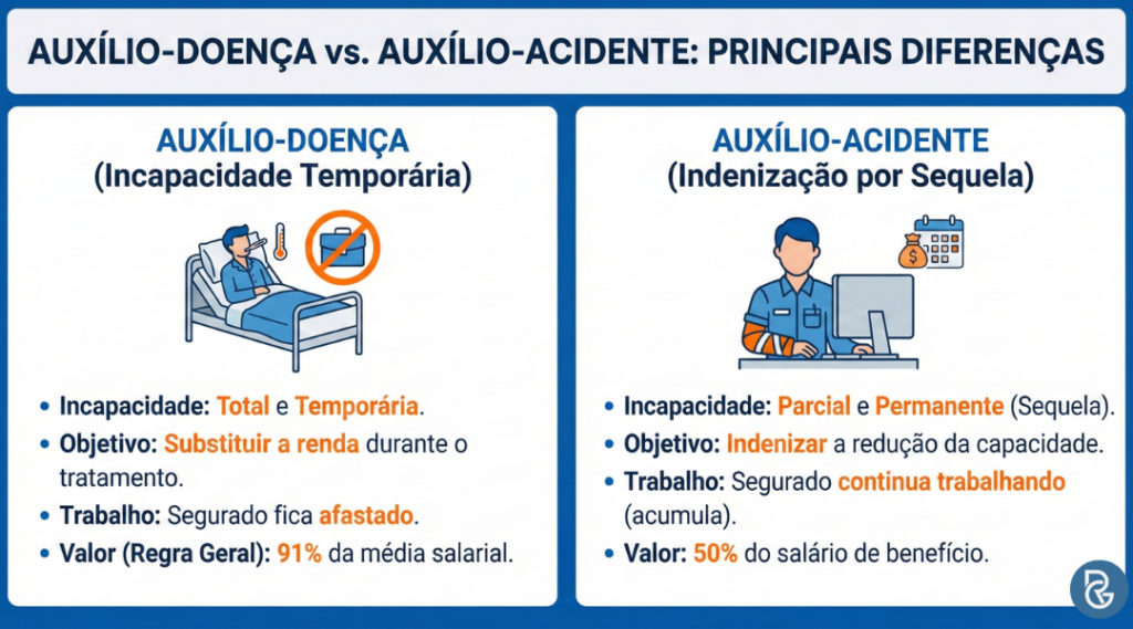 Diferença entre auxílio-doença e auxílio-acidente