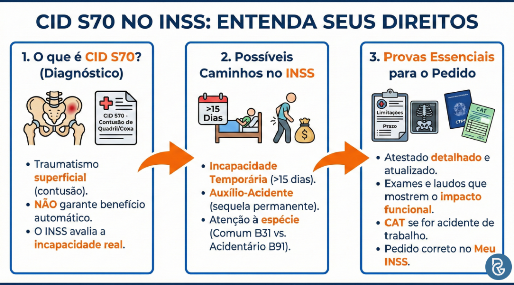 CID S70, quais os direitos do INSS?