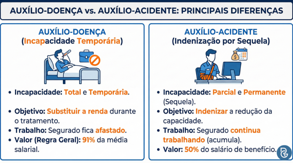 Diferença entre auxílio-doença e auxílio-acidente